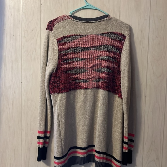 BKE Womens Open Front Cardigan Aztec Print Knit Sweater Boho Pink - Picture 3 of 3